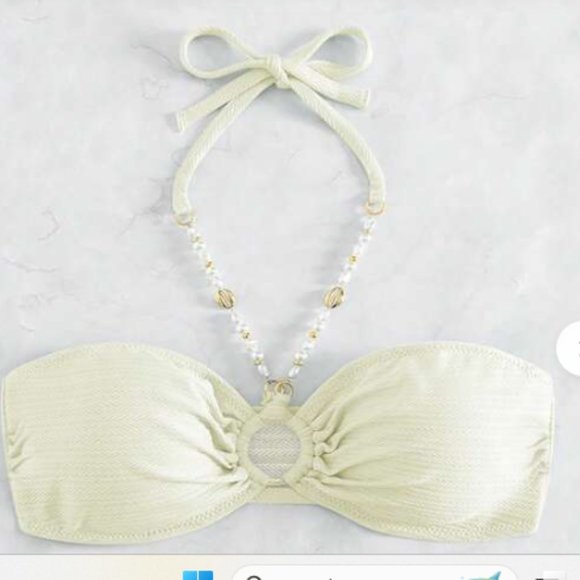 $5 Add on Pearl accent Bandeau Bikini Top With Ring Circle Center NWOT - Picture 2 of 2